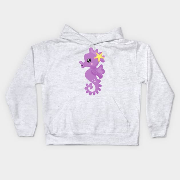 Cute Seahorse, Purple Seahorse, Starfish, Hearts Kids Hoodie by Jelena Dunčević